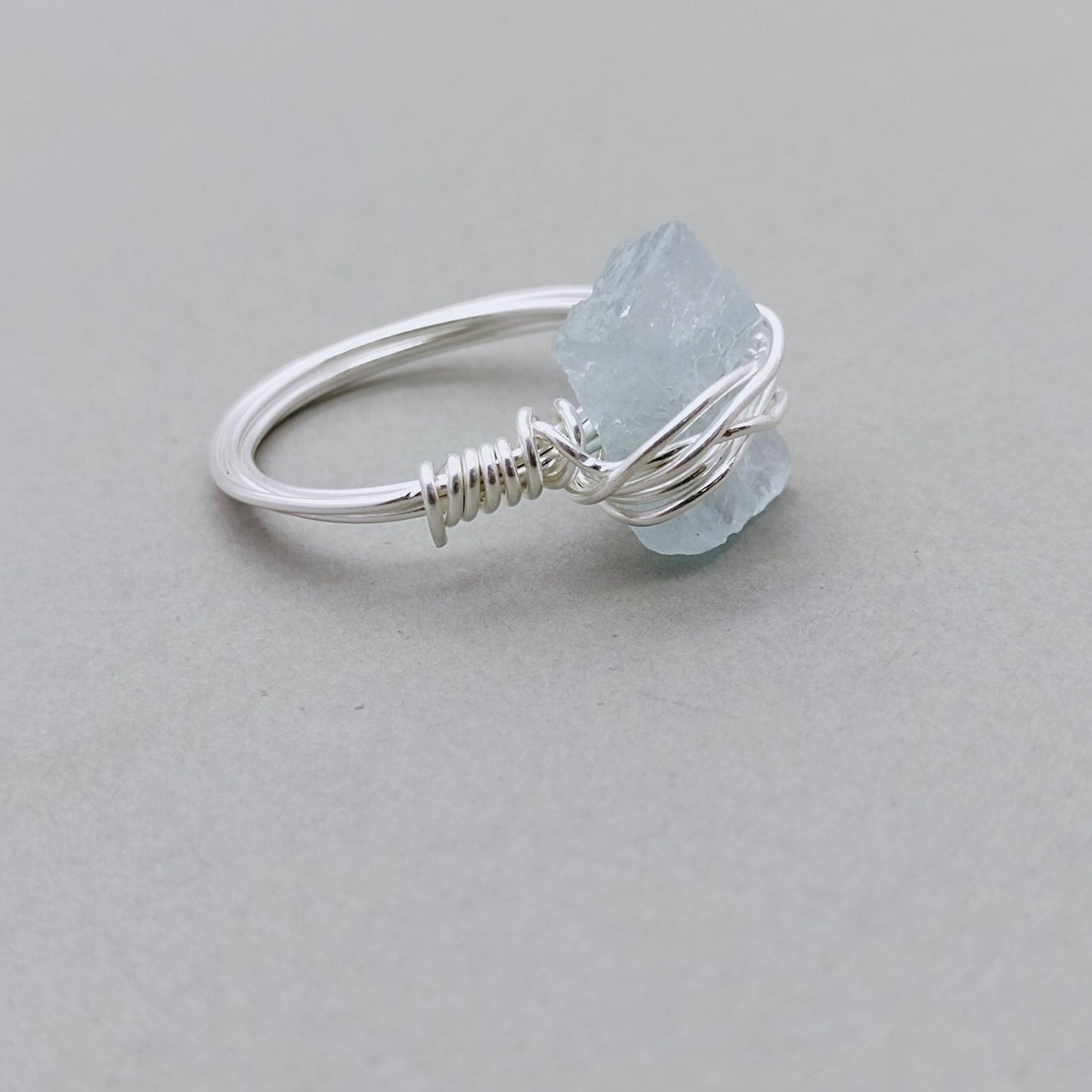 Aquamarine stone 925 sterling silver ring - wired ring - Raw Gemstone sterling silver Ring- Hand Crafted Bohemian Ring  - summer gift