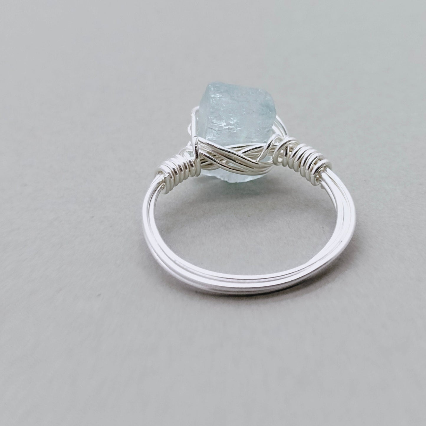 Aquamarine stone 925 sterling silver ring - wired ring - Raw Gemstone sterling silver Ring- Hand Crafted Bohemian Ring  - summer gift