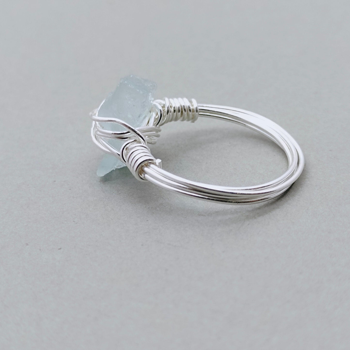 Aquamarine stone 925 sterling silver ring - wired ring - Raw Gemstone sterling silver Ring- Hand Crafted Bohemian Ring  - summer gift