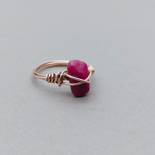 Ruby Stone Silver gold plated ring, Sterling Silver ring, statement ring, Silver Ring, Ruby wired ring, Raw stone wire ring