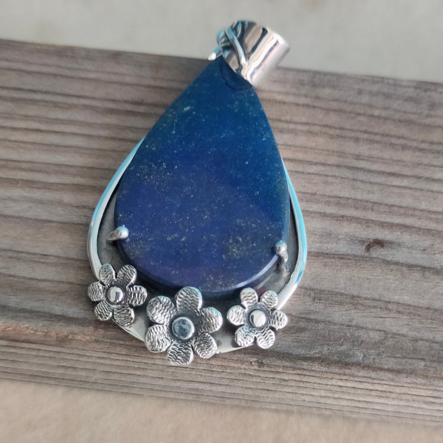 Natural Lapis Lazuli pendant , handcrafted bohemian pendant , lapis stone pendant , flower designed pendant , big size pendant , bohemian