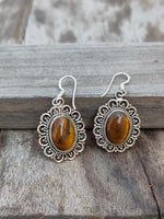 925 Tiger Eye Sterling Silver Handmade Earring Tiger Eye stone Daily wearable Earrings in Oval Shape Boho Earrings Gift for Her