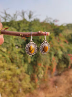 925 Tiger Eye Sterling Silver Handmade Earring Tiger Eye stone Daily wearable Earrings in Oval Shape Boho Earrings Gift for Her