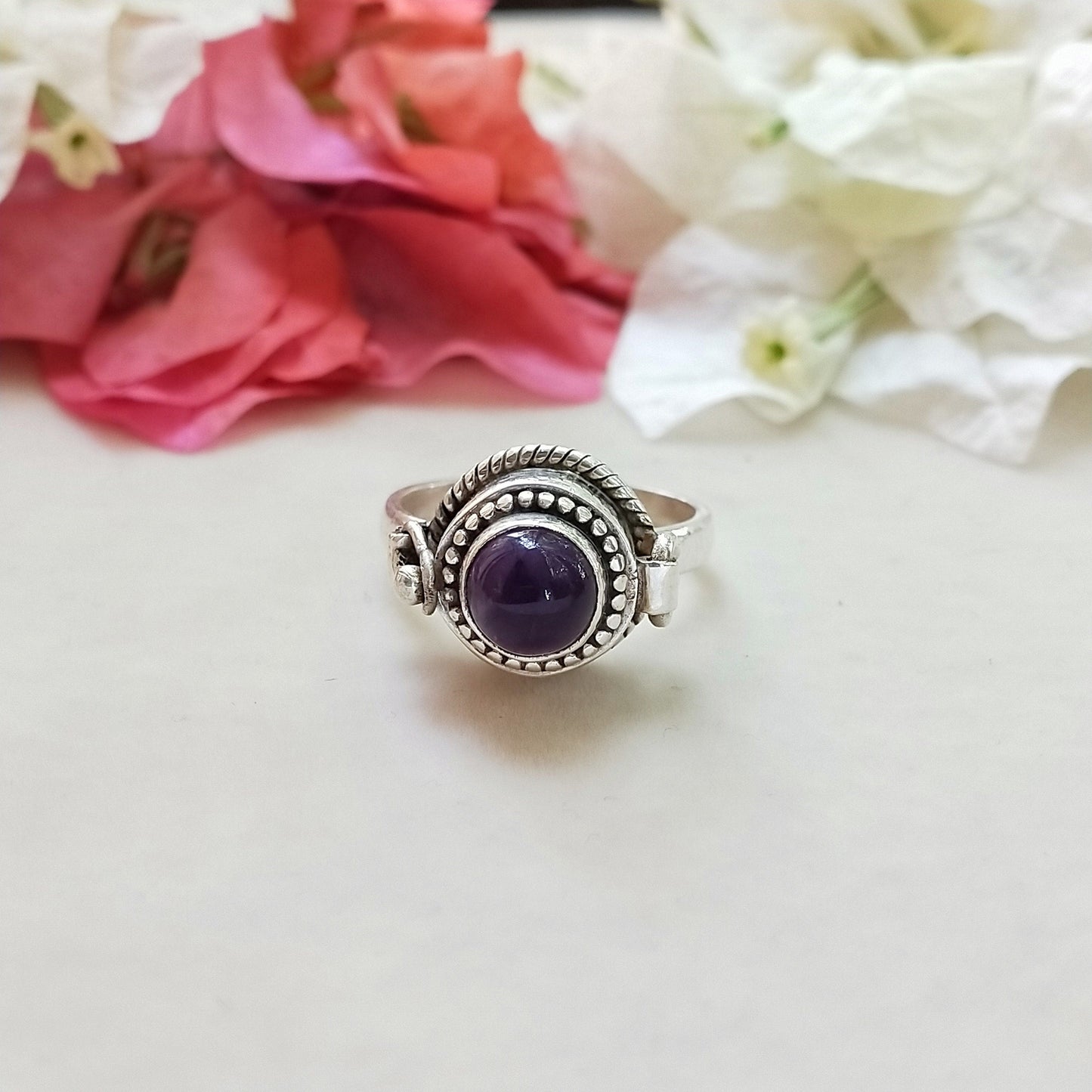 Unique secret message ring , sterling silver 925 ring , Amethyst Silver Ring , January birthstone ring , love ring,small box ring , gift