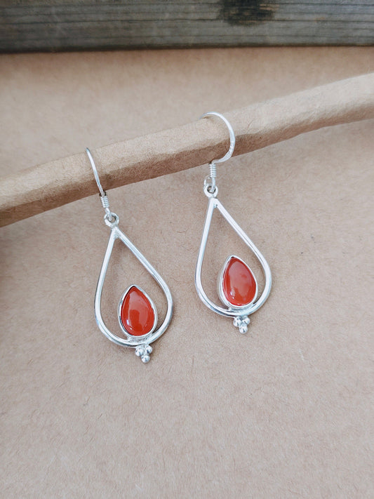 Carnelian 925 Sterling Silver Handmade Earring Carnelian Stone Daily wearable Earrings in Pear Shape Earrings Gift for He - Orange Earrings