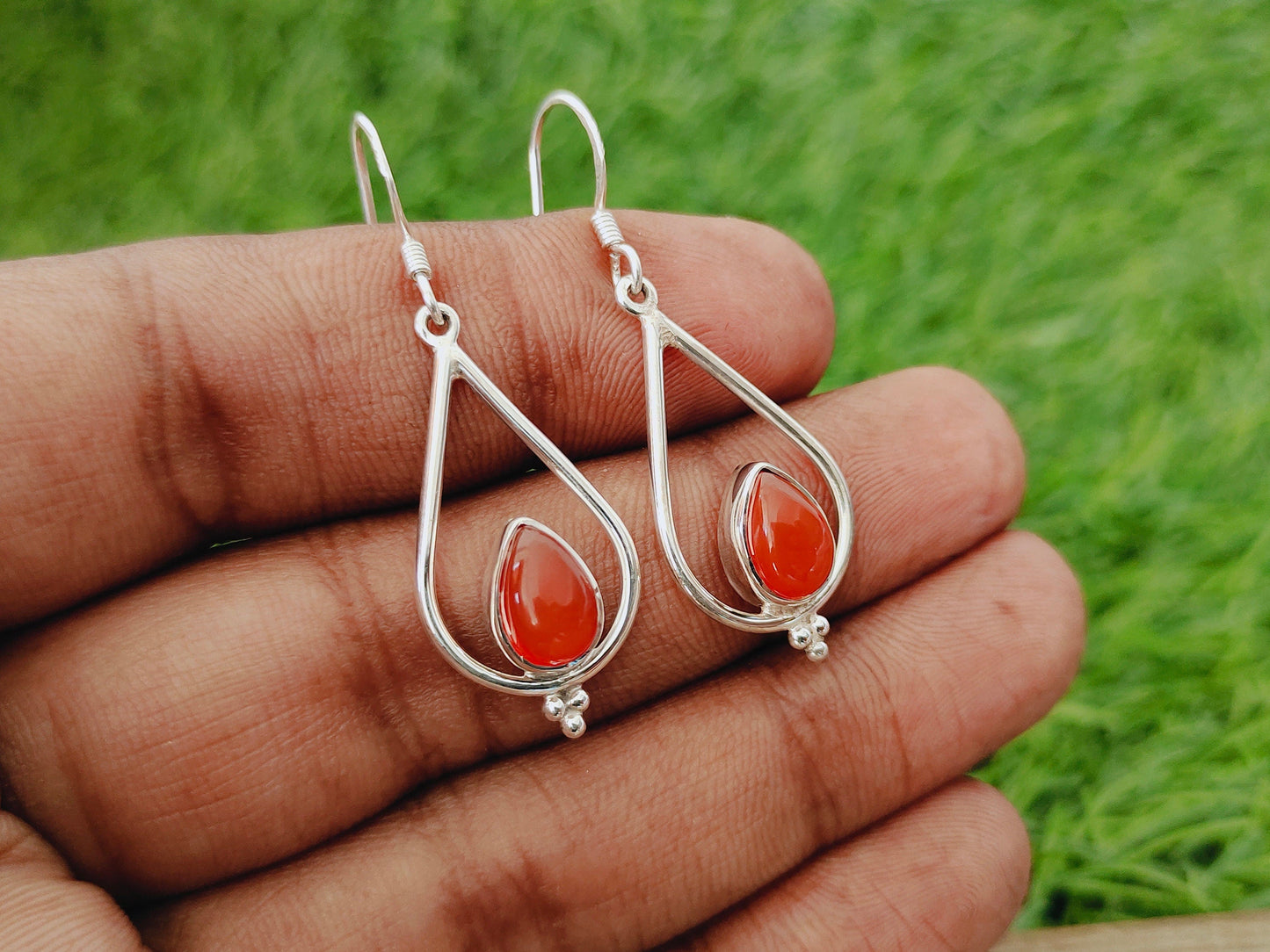 Carnelian 925 Sterling Silver Handmade Earring Carnelian Stone Daily wearable Earrings in Pear Shape Earrings Gift for He - Orange Earrings