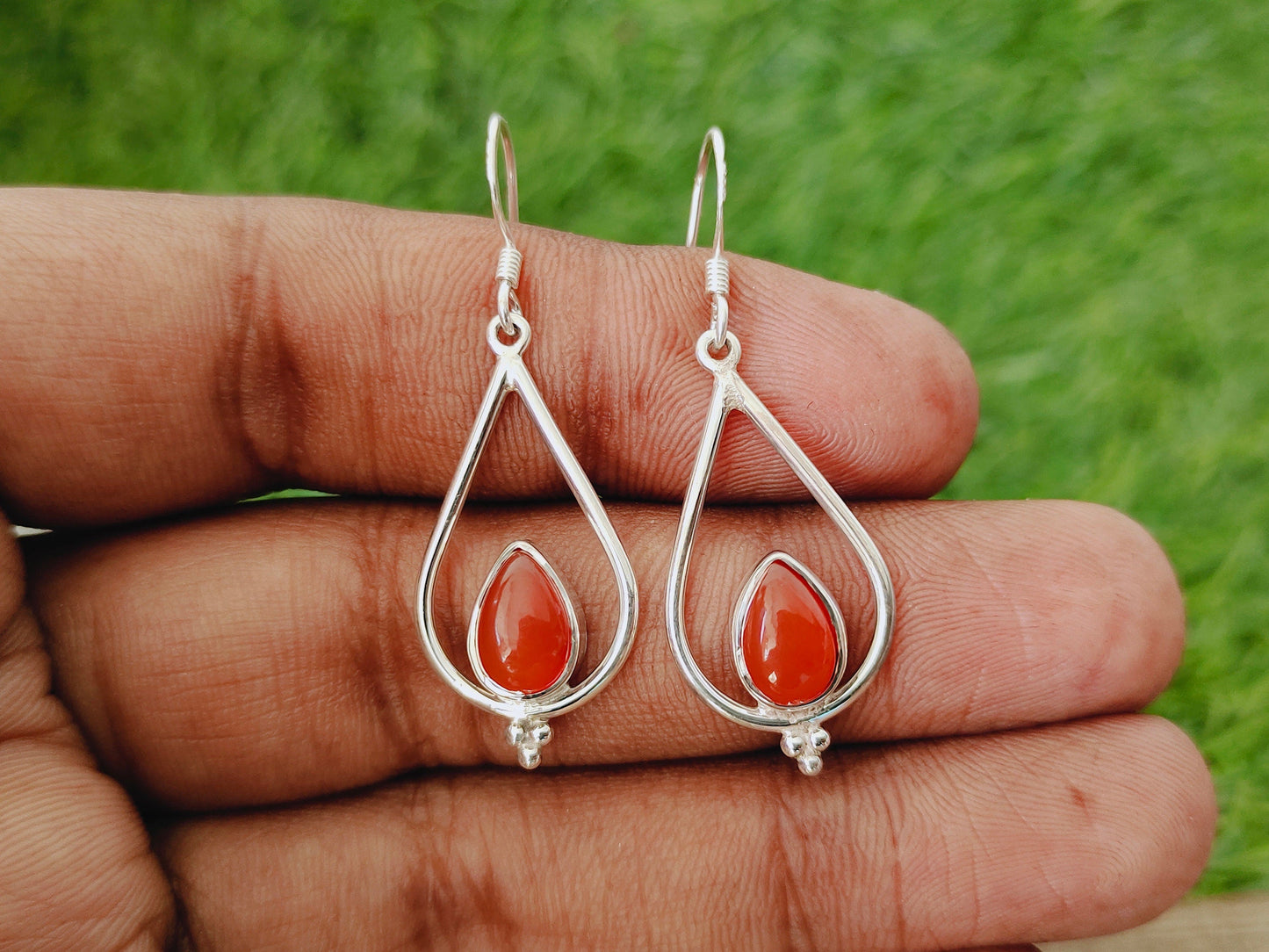 Carnelian 925 Sterling Silver Handmade Earring Carnelian Stone Daily wearable Earrings in Pear Shape Earrings Gift for He - Orange Earrings