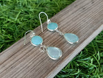 Blue Calci Aqua Quartz Silver Handmade Earring Sunstone Daily wearable Earrings in Round Shape Bezel Earrings Gift for Her