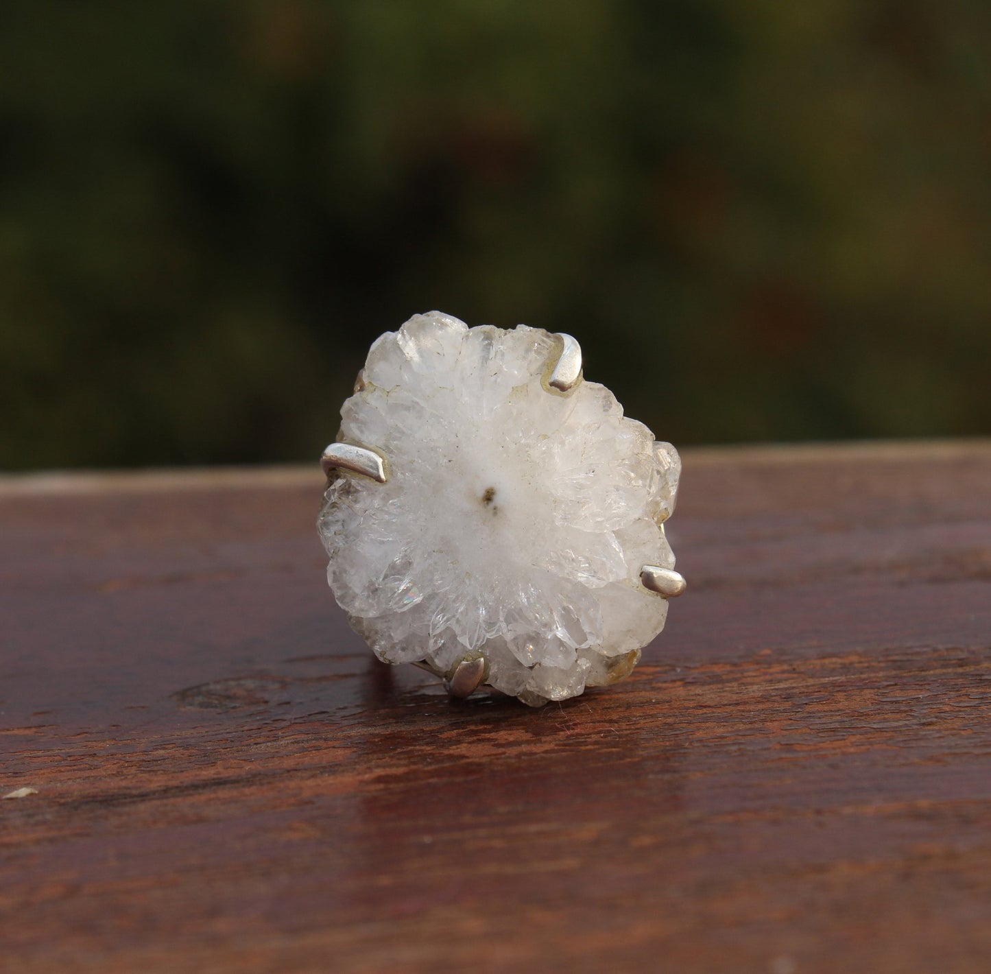 White Crystal Druzi Stone 925 Sterling Silver Ring - Hand Crafted Bohemian Ring-Bohemian Ring - White Crystal - Rings -Gift for