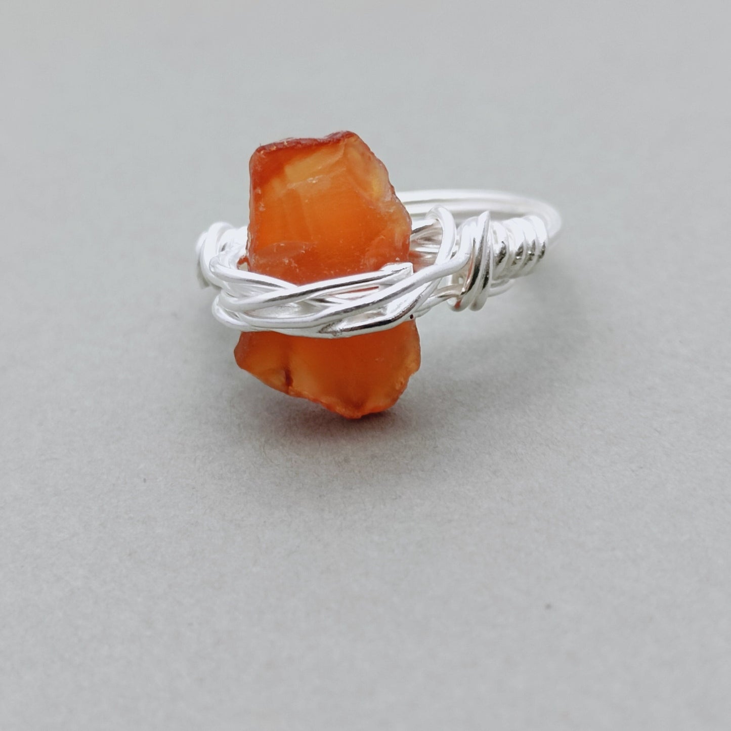 Carnelian Stone Silver gold plated ring, Sterling Silver ring, statement ring, Silver Ring, Carnelian wired ring, Raw stone wire ring