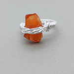 Carnelian Stone Silver gold plated ring, Sterling Silver ring, statement ring, Silver Ring, Carnelian wired ring, Raw stone wire ring