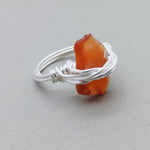 Carnelian Stone Silver gold plated ring, Sterling Silver ring, statement ring, Silver Ring, Carnelian wired ring, Raw stone wire ring