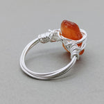 Carnelian Stone Silver gold plated ring, Sterling Silver ring, statement ring, Silver Ring, Carnelian wired ring, Raw stone wire ring