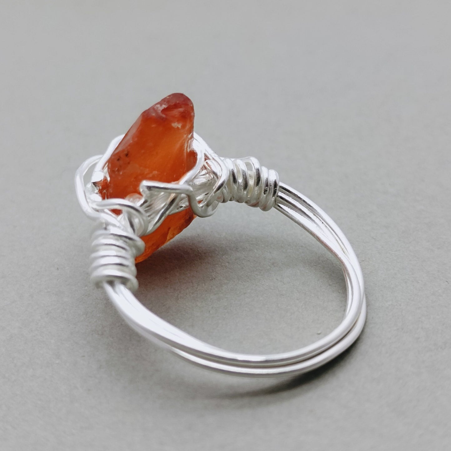 Carnelian Stone Silver gold plated ring, Sterling Silver ring, statement ring, Silver Ring, Carnelian wired ring, Raw stone wire ring