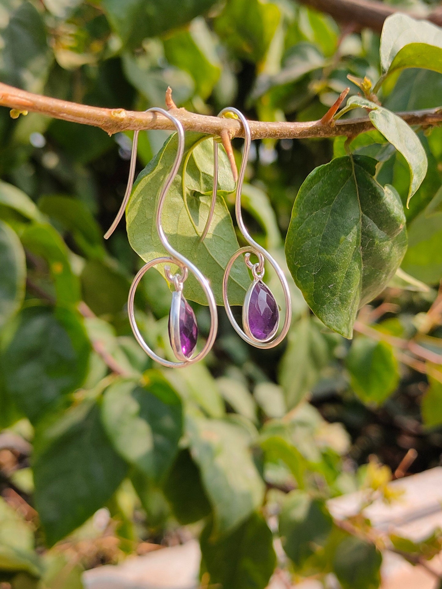 Natural Amethyst Sterling Silver Handmade Earring Amethyst  stone Silver Earrings  Daily Wearable Earrings Tear Drop Earrings Gift for Her