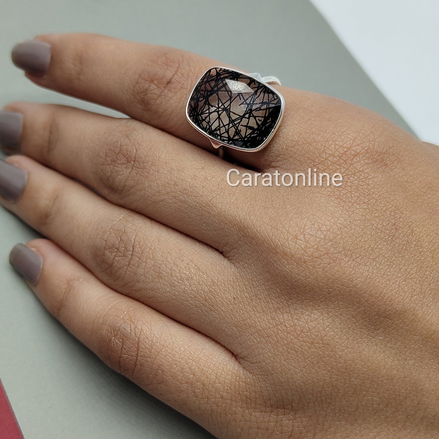 Black Rutile Boho Statement Ring- Hydro Black Rutile Stone-Sterling Silver Ring - Silver Ring- Gift For her