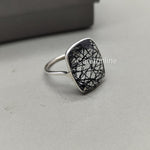 Black Rutile Boho Statement Ring- Hydro Black Rutile Stone-Sterling Silver Ring - Silver Ring- Gift For her