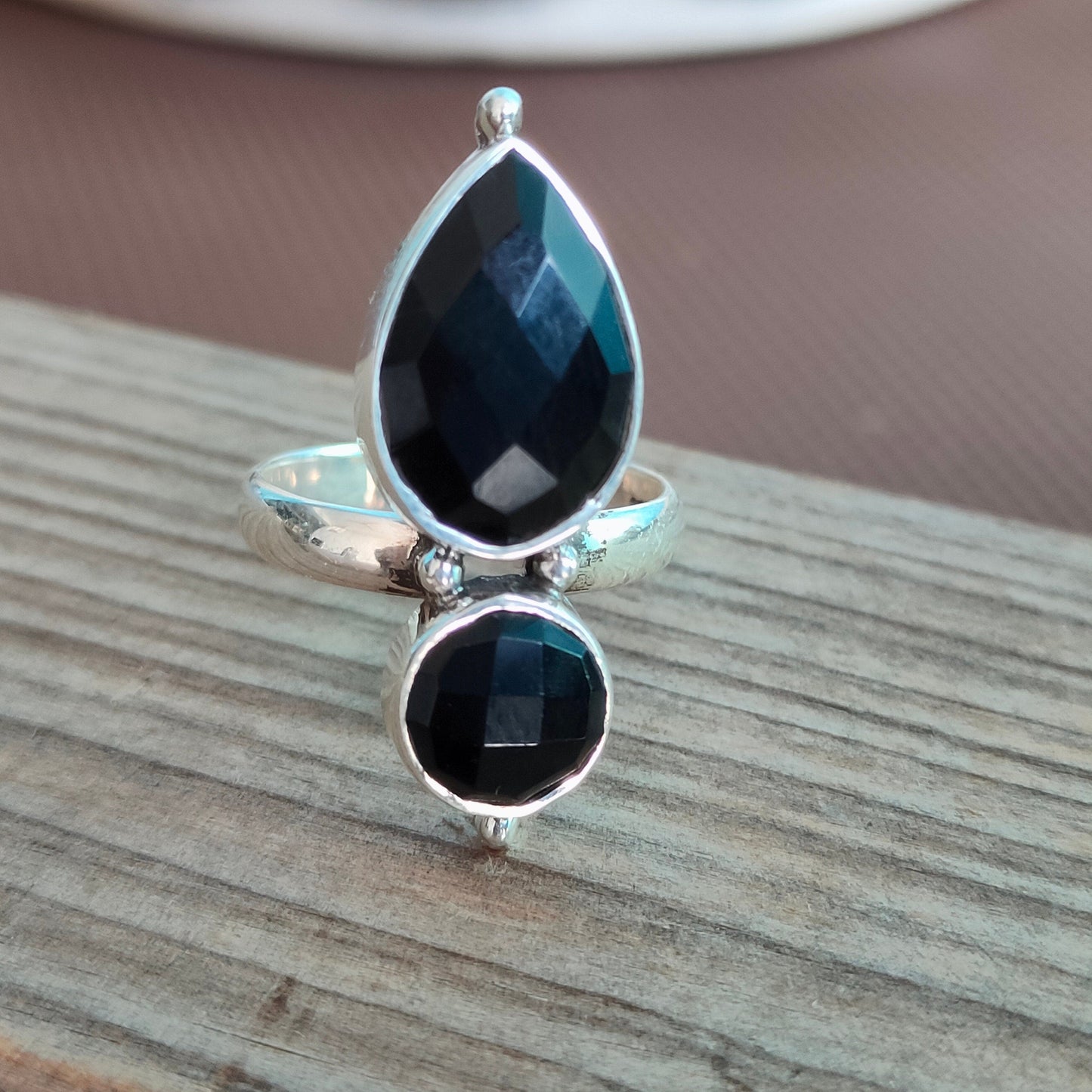 Black Onyx Boho  Ring,925 Sterling Silver Ring Black Onyx 2 stone ring - Bohemian Ring, Black Onyx ring- Rings - Gift for her , Rings- Gifts