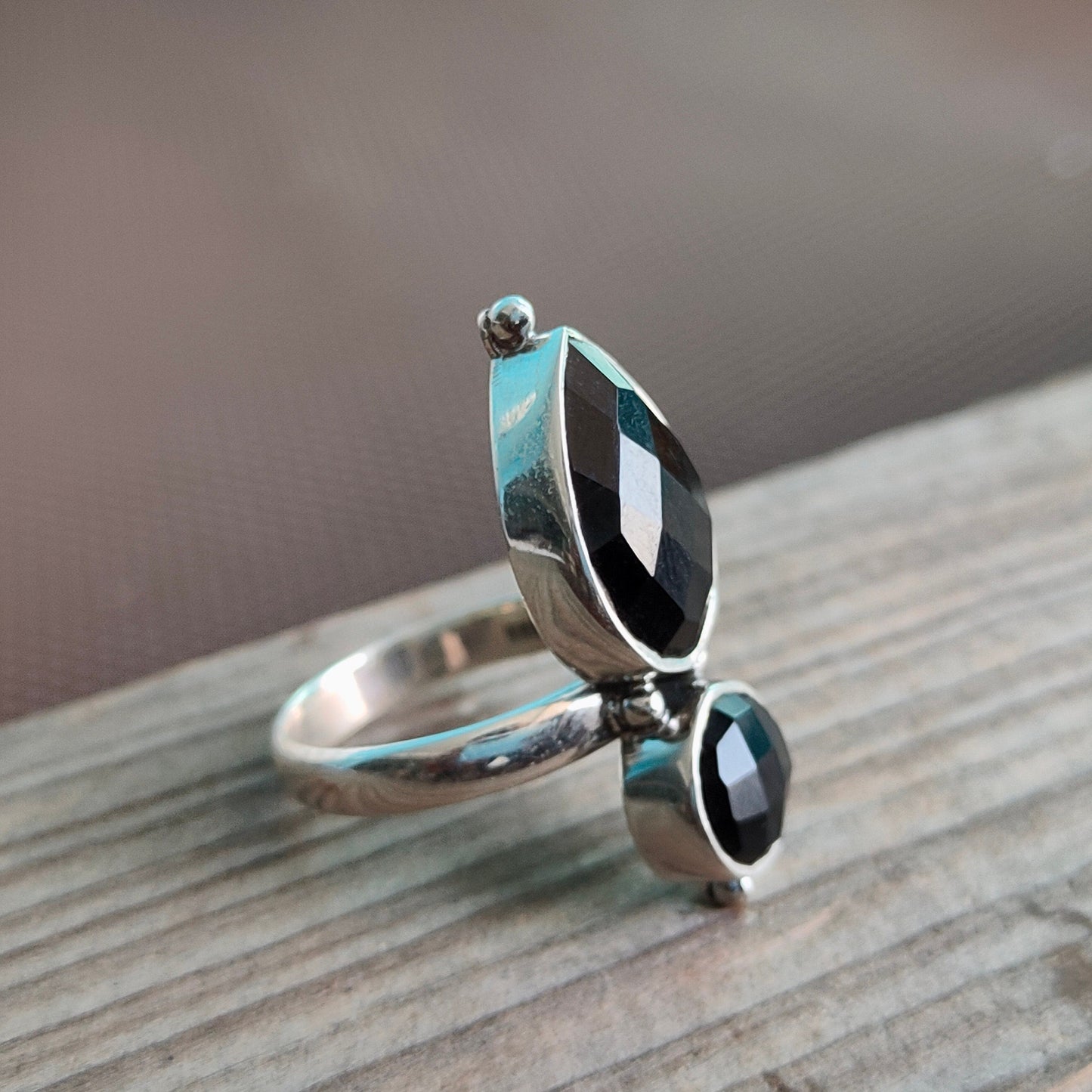 Black Onyx Boho  Ring,925 Sterling Silver Ring Black Onyx 2 stone ring - Bohemian Ring, Black Onyx ring- Rings - Gift for her , Rings- Gifts