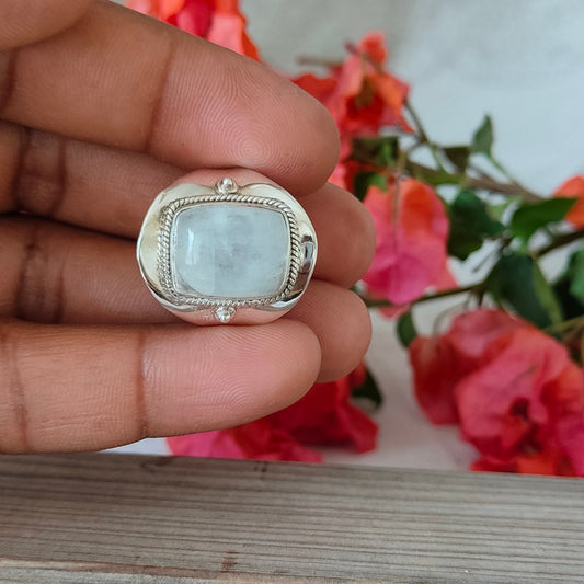 Moonstone Boho Ring - Rainbow Moonstone Sterling Silver Ring - Hand Crafted Bohemian Ring-Bohemian Ring - Rainbow Moonstone- Rings -Gift for