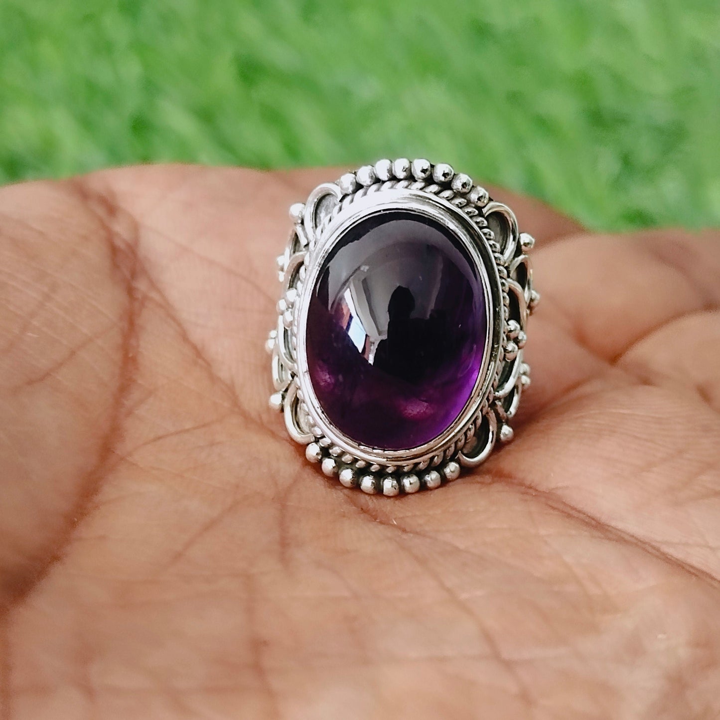 Amethyst Gemstone Ring - Adjustable  Sterling Silver Ring - Hand Crafted Bohemian Ring-Bohemian Ring - Amethyst - Rings - free shipping