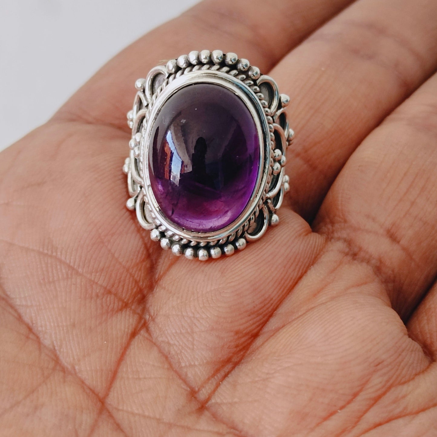 Amethyst Gemstone Ring - Adjustable  Sterling Silver Ring - Hand Crafted Bohemian Ring-Bohemian Ring - Amethyst - Rings - free shipping