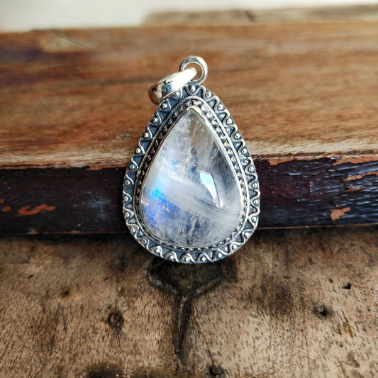 Rainbow Moonstone Pendant in Solid 925-Sterling Silver | Gorgeous Handmade Rainbow Moonstone Pendant | Boho Pendant Gift for Her