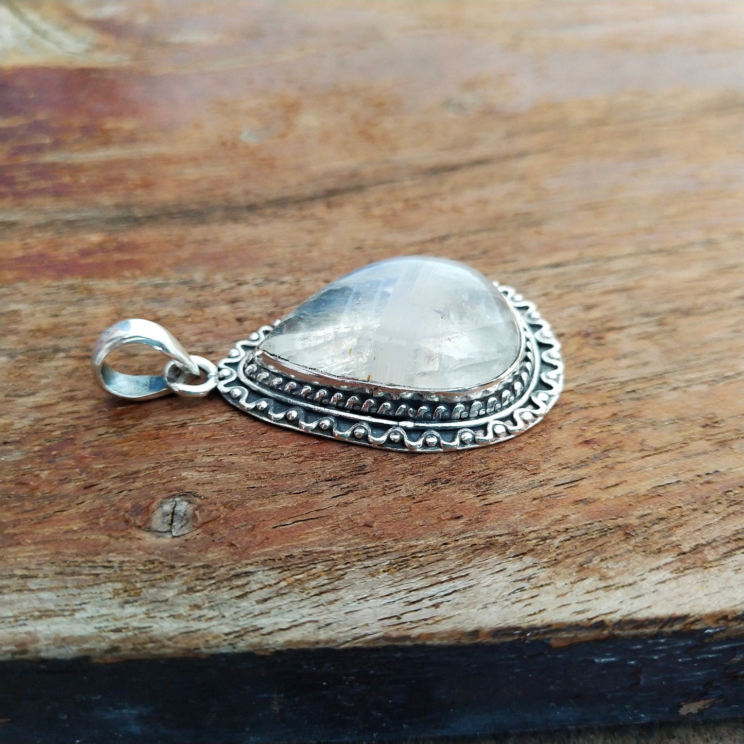 Rainbow Moonstone Pendant in Solid 925-Sterling Silver | Gorgeous Handmade Rainbow Moonstone Pendant | Boho Pendant Gift for Her