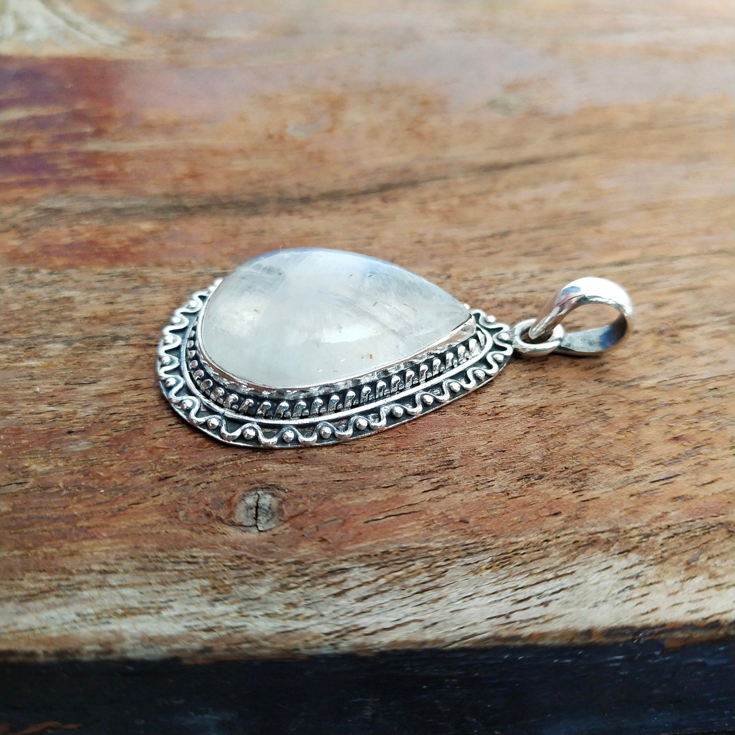 Rainbow Moonstone Pendant in Solid 925-Sterling Silver | Gorgeous Handmade Rainbow Moonstone Pendant | Boho Pendant Gift for Her