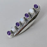 Amethyst and Moonstone  Sterling Silver Ring - wedding summer gifts - 7 Stones Ring - Amethyst and Moonstone- Rings- Long Ring