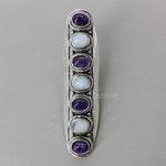 Amethyst and Moonstone  Sterling Silver Ring - wedding summer gifts - 7 Stones Ring - Amethyst and Moonstone- Rings- Long Ring