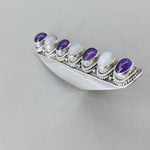 Amethyst and Moonstone  Sterling Silver Ring - wedding summer gifts - 7 Stones Ring - Amethyst and Moonstone- Rings- Long Ring