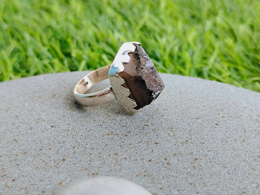 Boho Statement Ring - Raw Gemstone of Smoky Quartz Sterling Silver Ring- Hand Crafted Bohemian Ring-Bohemian Ring -Raw Smoky Quartz - Gifts