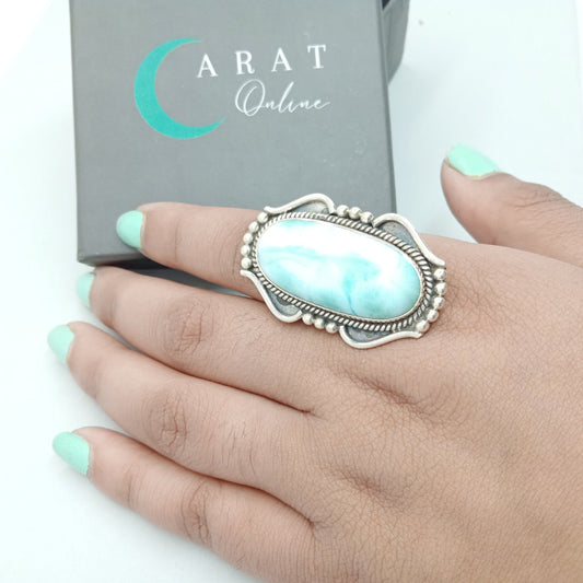 Larimar Natural Gemstone Silver Ring , Boho Ring , Silver ring , Handcrfted Silver Ring ,Blue Ring ,Larimar Ring, Free Shipping ring, Gifts