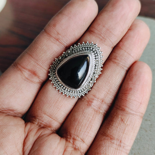 Boho Statement Ring -Black Onyx Stone  Sterling Silver Ring - Hand Crafted Bohemian Ring - Bohemia Black Onyx stone Ring - Rings - Gift for