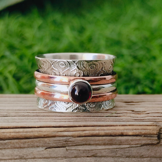 Spinner Band Ring , Sterling Silver Band ring , Garnet Silver band ring , 925 sterling silver ring , spinner ring , thumb ring , band ring