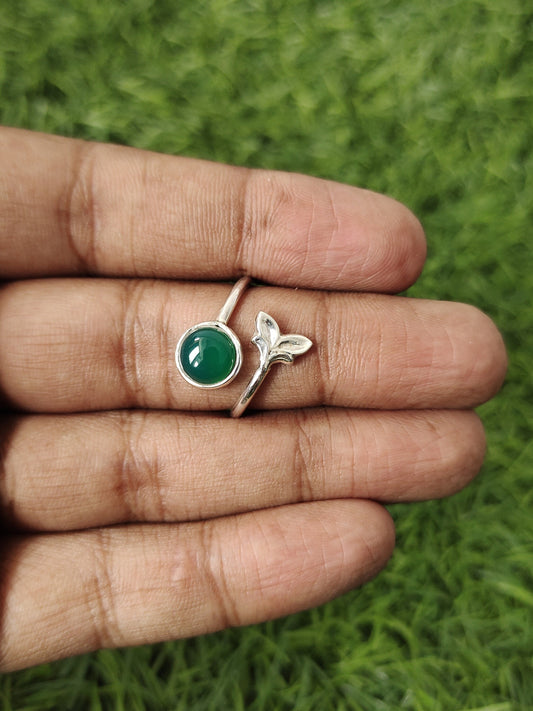 Silver boho ring , Green onyx Boho ring , Adjustable tiny silver ring , statement ring , Fish Style silver ring , green onyx ring , jewelry