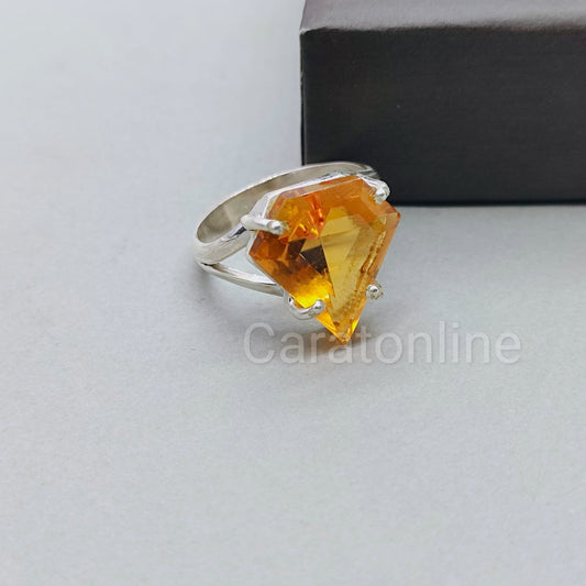 Glass  Citrine Diamond shape  stone jewelry -Hand Crafted Diamond Shape Ring -  Glass Stone Ring- Bohemian Citrine  stone Ring -Gift
