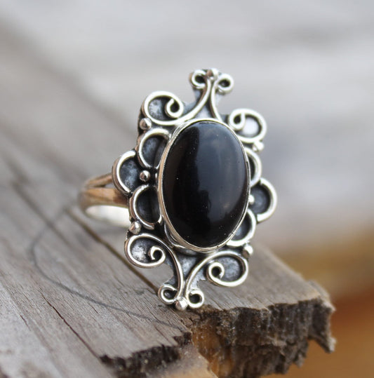Boho Statement Ring -Black Onyx - Hand Crafted Bohemian Ring -Bohemian Ring Black Onyx Ring -Rings -Gift for
