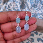 Aqua Blue Calcy Sterling Silver Handmade Earring |Aqua Blue Calcy Stone   long earrings - Earrings - Gift for Her - 925 silver earrings