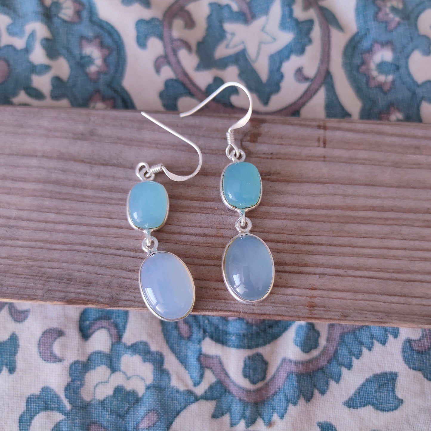 Aqua Blue Calcy Sterling Silver Handmade Earring |Aqua Blue Calcy Stone   long earrings - Earrings - Gift for Her - 925 silver earrings